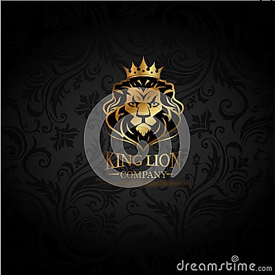 Emblem with golden Lion Vector Illustration