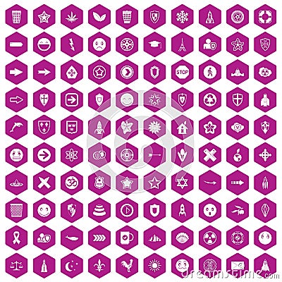 100 emblem icons hexagon violet Vector Illustration