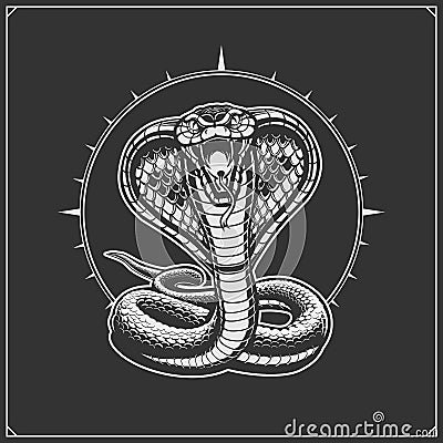 The emblem with king cobra for a sport team. Print design for t-shirt. Vector Illustration