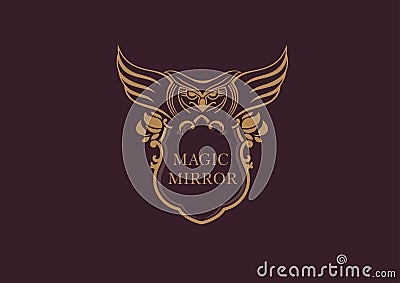 Emblem of the magic mirror with an owl Vector Illustration