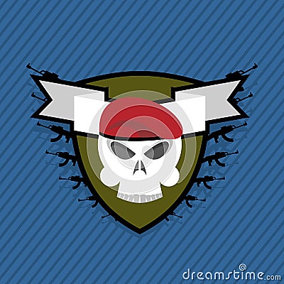 Emblem Military . Skull beret with weapons. Vector Illustration