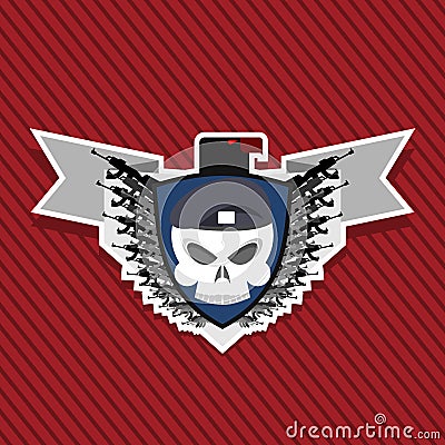 Emblem Military . Skull beret with weapons. Vector Illustration