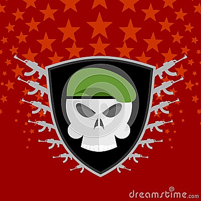 Emblem Military . Skull beret with weapons. Vector Illustration