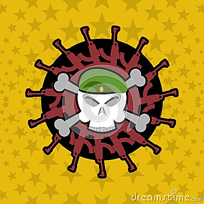 Emblem Military . Skull beret with weapons. Vector Illustration