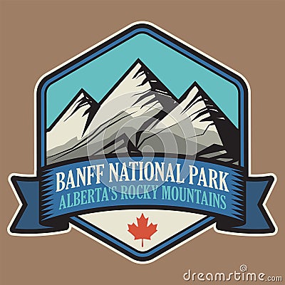 Emblem with the name of Banff National Park, Alberta, Canada Vector Illustration