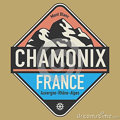 Emblem with the name of Chamonix, France Vector Illustration