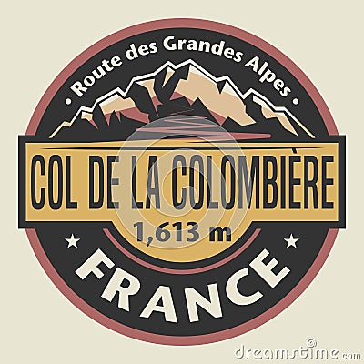 Emblem with the name of Col de la Colombiere, Route des Grandes Alpes Vector Illustration