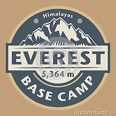 Emblem with the name of Mount Everest, Base Camp Vector Illustration