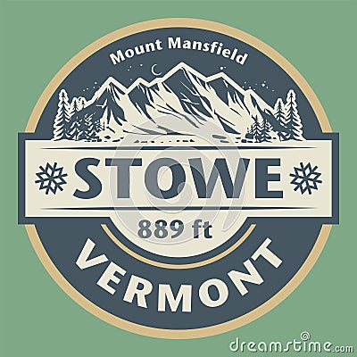 Emblem with the name of Stowe, Vermont Vector Illustration