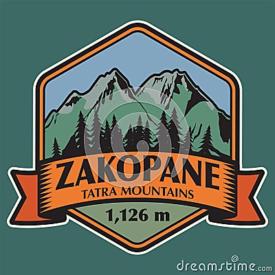 Emblem with the name of Zakopane, Tatra Mountains Vector Illustration