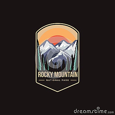 Emblem patch logo illustration of Rocky Mountain National park Vector Illustration