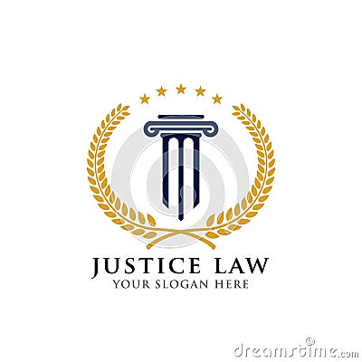 emblem of pillar logo design template. justice law and attorney logo design template. lawyer badge logo templates Vector Illustration