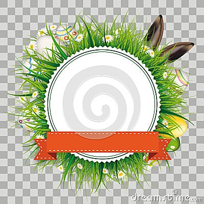 Easter Eggs Hare Ears Emblem Transparent Vector Illustration