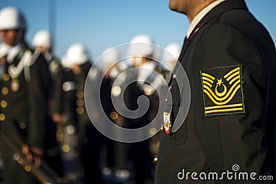 Emblem of a staff sergeant on the shoulder on the uniform on the republic day of Turkey Stock Photo