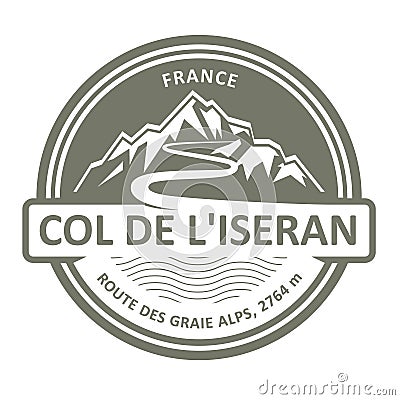 Emblem with stamp of Col de Liseran, route des Grandes Alpes, mountain pass in France Vector Illustration