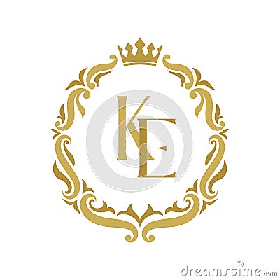 KE Letter gold floral vintage logo template. Vector Illustration