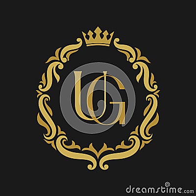 UG Letter gold floral vintage logo template. Vector Illustration