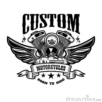 Emblem template with winged motorcycle motor. Design element for Vector Illustration