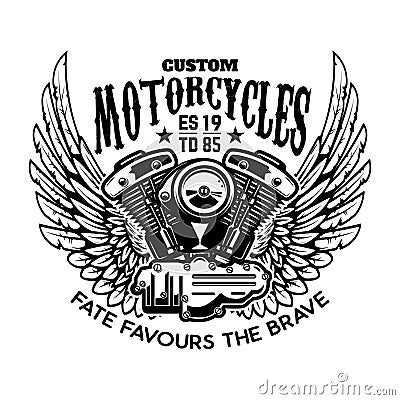 Emblem template with winged motorcycle motor. Design element for poster, logo, label, sign, t shirt Vector Illustration