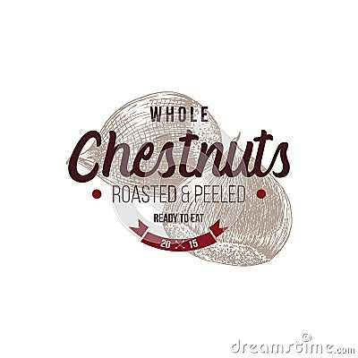 Emblem with type design and hand drawn chestnuts Vector Illustration