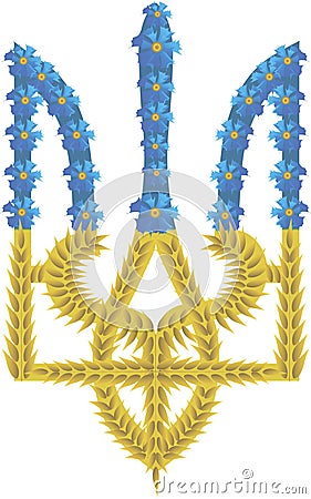 Emblem of Ukraine. Blue cornflowers and yellow ears. Blue and yellow colors of the Ukrainian flag. Vector Illustration