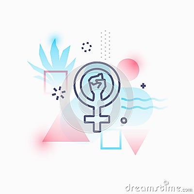 Emblem with Venus symbol and fisted hand Cartoon Illustration