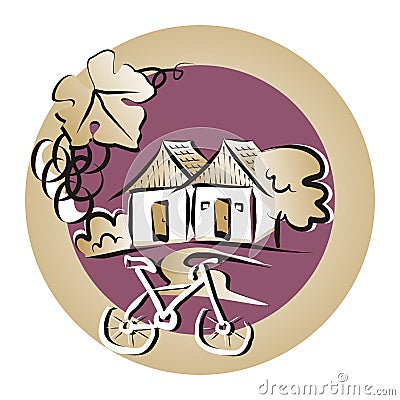 Viticulture, cellar and bicycle, eps. Cartoon Illustration