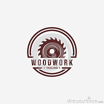 Emblem of Wood Saws Carpenter Carpentry Vintage Logo, Illustration Vector Design of Sawmill Concept, Forest Wooden Log Vector Illustration