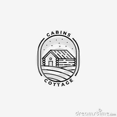 Emblem Wooden Cottage Cabin Line Art Logo Vector Design Illustration Minimalist Badge Vector Illustration