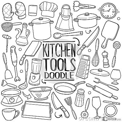 Kitchen Tools Traditional Doodle Icons Sketch Hand Made Design Vector Vector Illustration