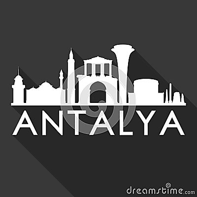 Antalya Turkey Asia Europe Euro Icon Vector Art Flat Shadow Design Skyline City Silhouette Template Black Background Vector Illustration