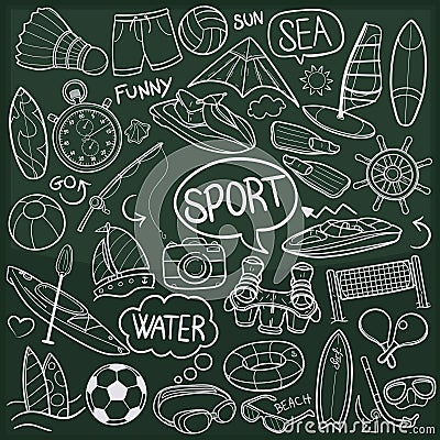 Water Sea Sports Traditional Doodle Icons Sketch Hand Made Design Vector Vector Illustration