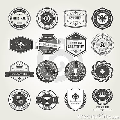 Emblems, badges and stamps set - awards and seals designs Vector Illustration