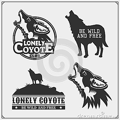 The emblems with coyote for a sport team. Vector Illustration