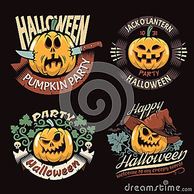 Emblems with Halloween pumpkin Vector Illustration