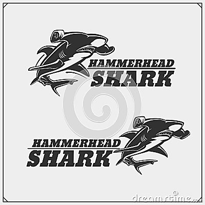 The emblems with hammerhead shark for a sport team. Vector Illustration