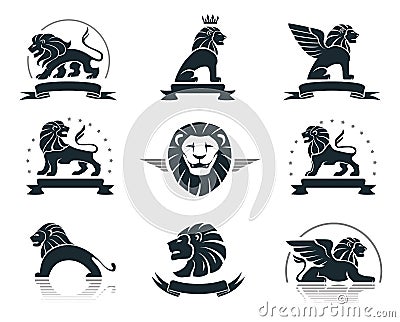 Emblems set with lions Vector Illustration