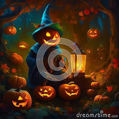 the embodiment of a pumpkin man on Halloween night Stock Photo