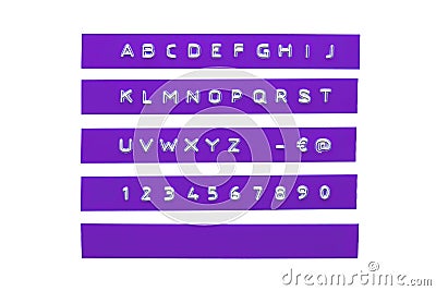 Embossed alphabet on violet plastic tape Stock Photo