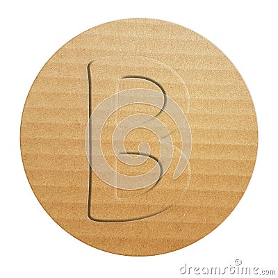 Embossed cardboard letter B, 3 d illustration , circle shape eco friendly alphabet Cartoon Illustration