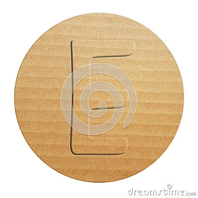 Embossed cardboard letter E, 3 d illustration , circle shape eco friendly alphabet Cartoon Illustration