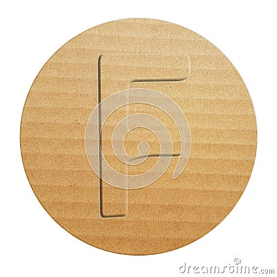 Embossed cardboard letter F, 3 d illustration , circle shape eco friendly alphabet Cartoon Illustration