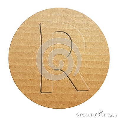 Embossed cardboard letter R, 3 d illustration , circle shape eco friendly alphabet Cartoon Illustration