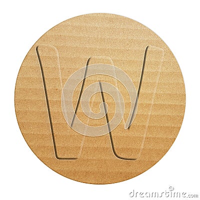 Embossed cardboard letter W, 3 d illustration , circle shape eco friendly alphabet Cartoon Illustration