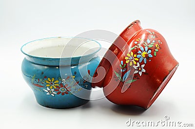Embossed Enamel Spittoon With Flower Pattern Stock Photo