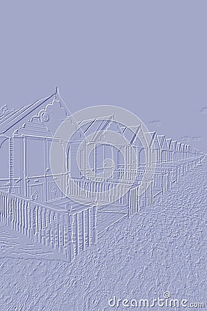 Embossed image of the beach huts at West Mersea, Essex, England Stock Photo