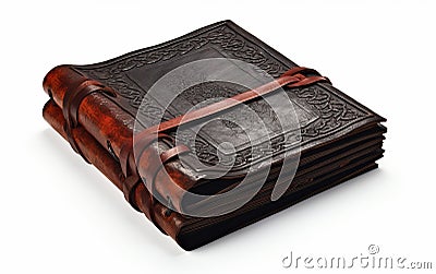 Embossed Leather Book on White Background Stock Photo