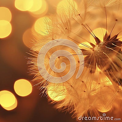 mature white dandelion macro, bright lights in the background Stock Photo