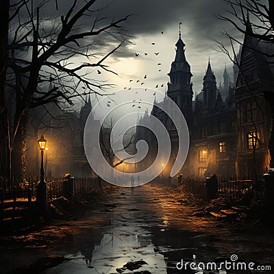 Dreary Gothic Christmas: Dark and moody town, Stock Photo