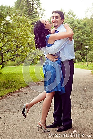 Embrace of happy cheerful joyful couple Stock Photo